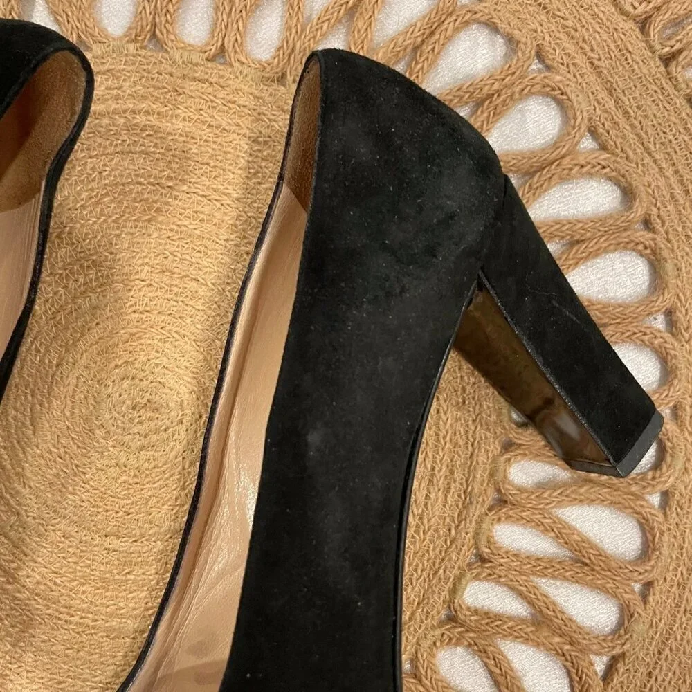 Chanel Black Suede CC Block Heel Pumps Size 7 A